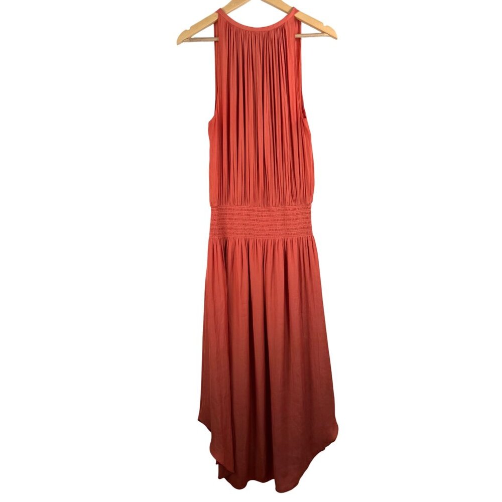 Ramy Brooks Myrtle dress smocked‎ midi satin midi cocktail smocked sz S/M